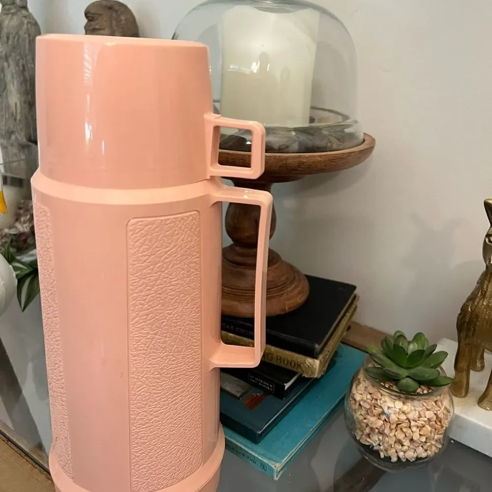 Vintage Pink plastic insulated metal Thermos for her.